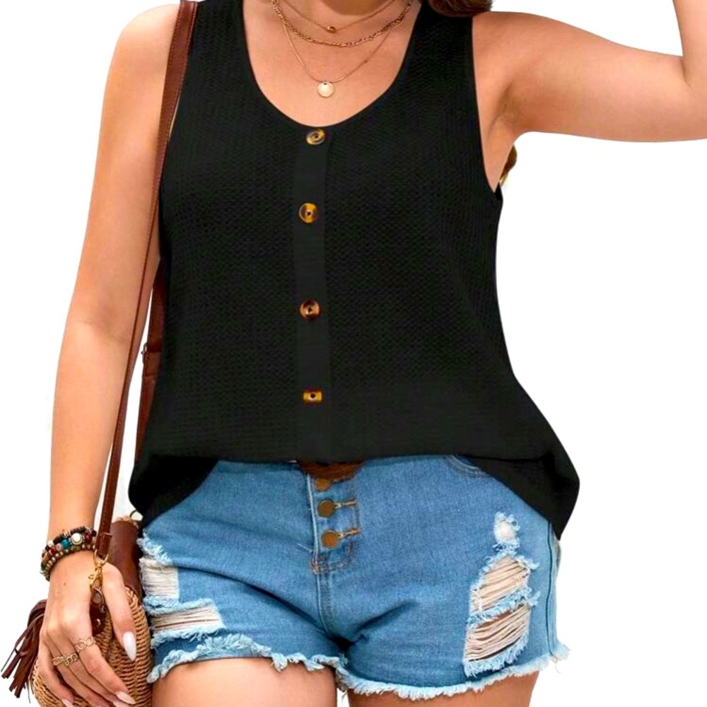 Shein Waffle Knit Button Frank Top